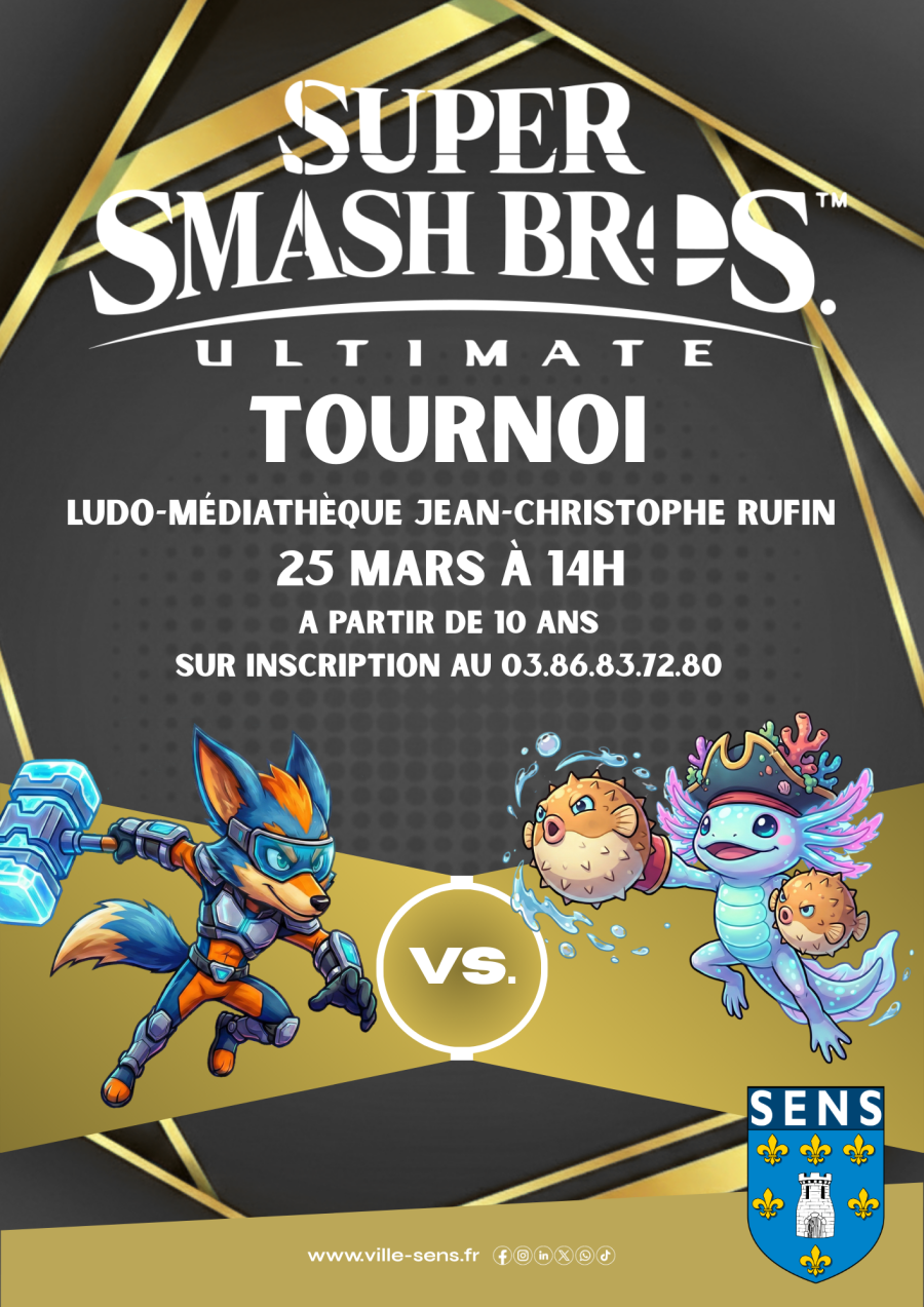 affiche du tournoi super smash bros ultimate du 25 mars 2026